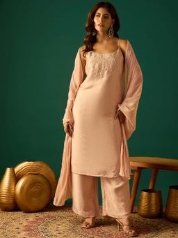 Varanga - Peach Zari-Embroidered Kurta with Pant and Dupatta
