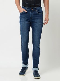 CRIMSOUNE CLUB - Men Navy Blue Light Faded Jeans