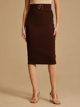 Kazo - Brown Lyric Pencil Midi Skirt