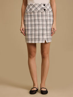 Kazo - White Tabby Checked Mini Skirt