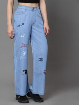 KASSUALLY - Blue Wide Leg High Rise Jeans