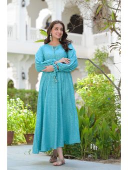 The Kapas - Coral Blue Embellished Ethnic Maxi Dress