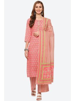 Biba - Red Cotton Unstitched Suit (Set of 3)