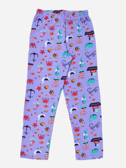 KiddoPanti - Boys Cotton Knitted All Over Printed Pyjama Purple