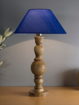 Homesake - Wood Bubble Table Lamp Blue Cone Shade