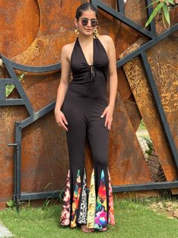 Tandul - Women Black Lycra Abstract Jumpsuit