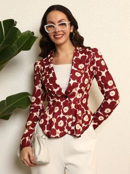 Tandul - Women Multi-Color Floral Notched Lapel Blazer
