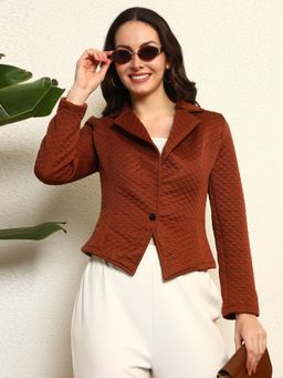 Tandul - Women Brown Solid Notched Lapel Blazer