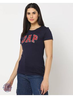 GAP - Women Logo Slim Fit Navy Blue T-Shirt