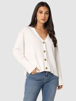 GAP - Women V-Neck Classic Off White Cardigan