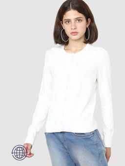 GAP - Women Full-Sleeve Crew Neck Off White Cardigan