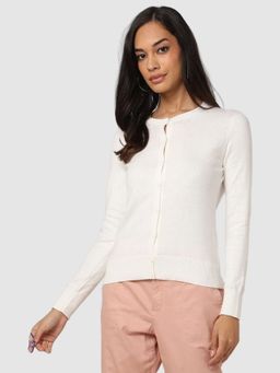 GAP - Women Crew Neck Full Sleeve Classic Off White Cardigan