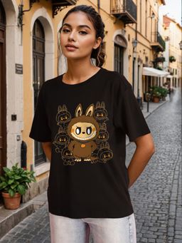 Bene Kleed - Women Graphic Oversized Black T-Shirt