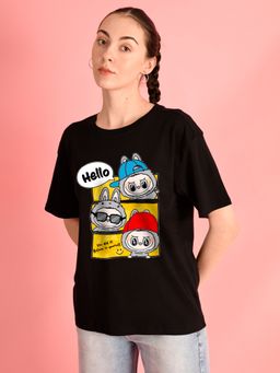 Bene Kleed - Women Graphic Oversized Black T-Shirt