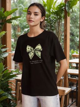 Bene Kleed - Women Graphic Oversized Black T-Shirt