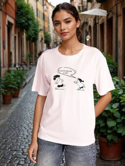 Bene Kleed - Women Graphic Oversized White T-Shirt
