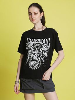 Bene Kleed - Women Graphic Printed Black T-Shirt