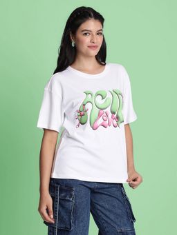 Bene Kleed - Women Acid Love Typography Print White T-Shirt
