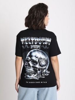 Bene Kleed - Women Graphic Print Oversize Black T-Shirt