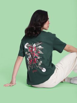 Bene Kleed - Women Graphic Print Oversize Green T-Shirt