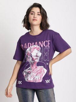 Bene Kleed - Women Graphic Print Oversize Purple T-Shirt