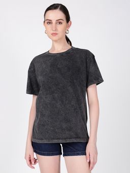 Bene Kleed - Women Acid Wash Oversize Grey T-Shirt