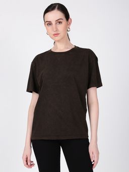 Bene Kleed - Women Acid Wash Oversize Brown T-Shirt