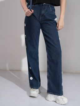 TOKYO TALKIES - Women Blue Cotton Solid Straight Jeans