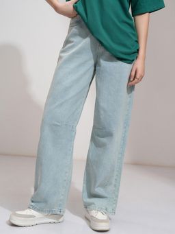 TOKYO TALKIES - Women Blue Cotton Solid Wide Jeans
