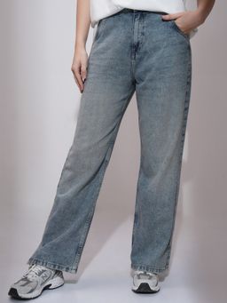 TOKYO TALKIES - Women Blue Cotton Solid Straight Jeans