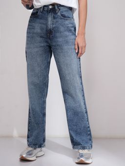 TOKYO TALKIES - Women Blue Cotton Solid Straight Jeans