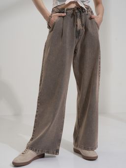 TOKYO TALKIES - Women Grey Cotton Solid Wide Jeans