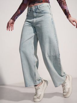 TOKYO TALKIES - Women Blue Cotton Solid Straight Jeans