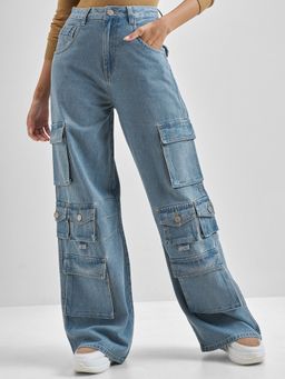 TOKYO TALKIES - Women Blue Cotton Solid Straight Jeans