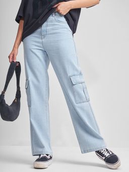 TOKYO TALKIES - Women Blue Cotton Solid Flared Jeans