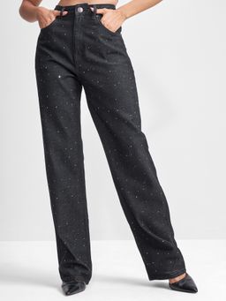 TOKYO TALKIES - Women Black Cotton Solid Straight Jeans