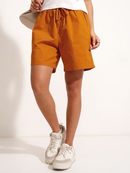 TOKYO TALKIES - Women Regular Fit Mid Rise Cotton Rust Shorts