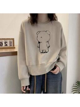 Outzidr - Graphic Oversized Beige Sweatshirt