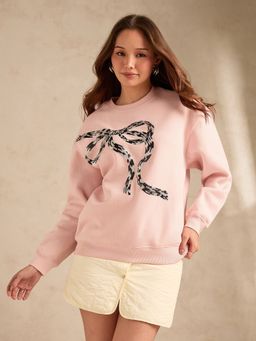 Outzidr - Sequined Bow Pink Sweatshirt