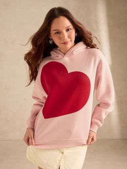 Outzidr - Bold Heart Printed Pink Hoodie
