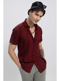 Snitch - Maroon Stripes Half Sleeves Slim Casual Shirt for Men