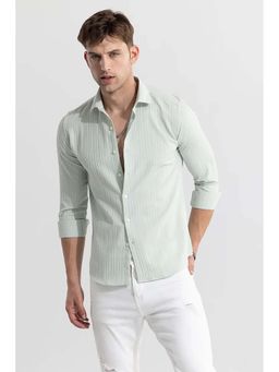 Snitch - Mint Stripes Full Sleeves Slim Casual Shirt for Men