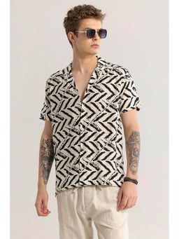 Snitch - Beige Abstract Half Sleeves Slim Casual Shirt for Men