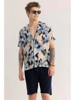 Snitch - Blue Abstract Half Sleeves Slim Casual Shirt for Men