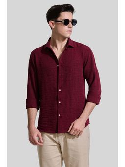 Snitch - Maroon Textured Full Sleeves Slim Casual Shirt for Men