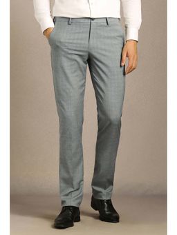 Louis Philippe - Men Grey Checks Flat Front Formal Trousers