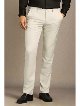 Louis Philippe - Men Beige Checks Flat Front Formal Trousers