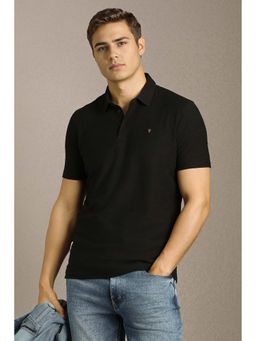 Louis Philippe - Men Black Textured Polo Neck T-Shirt