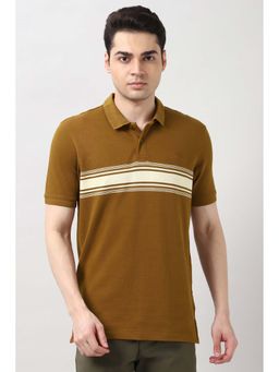 Peter England - Men Green Stripe Polo Neck T-Shirt
