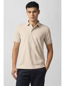 Van Heusen - Men Beige Solid Polo Neck T-Shirt